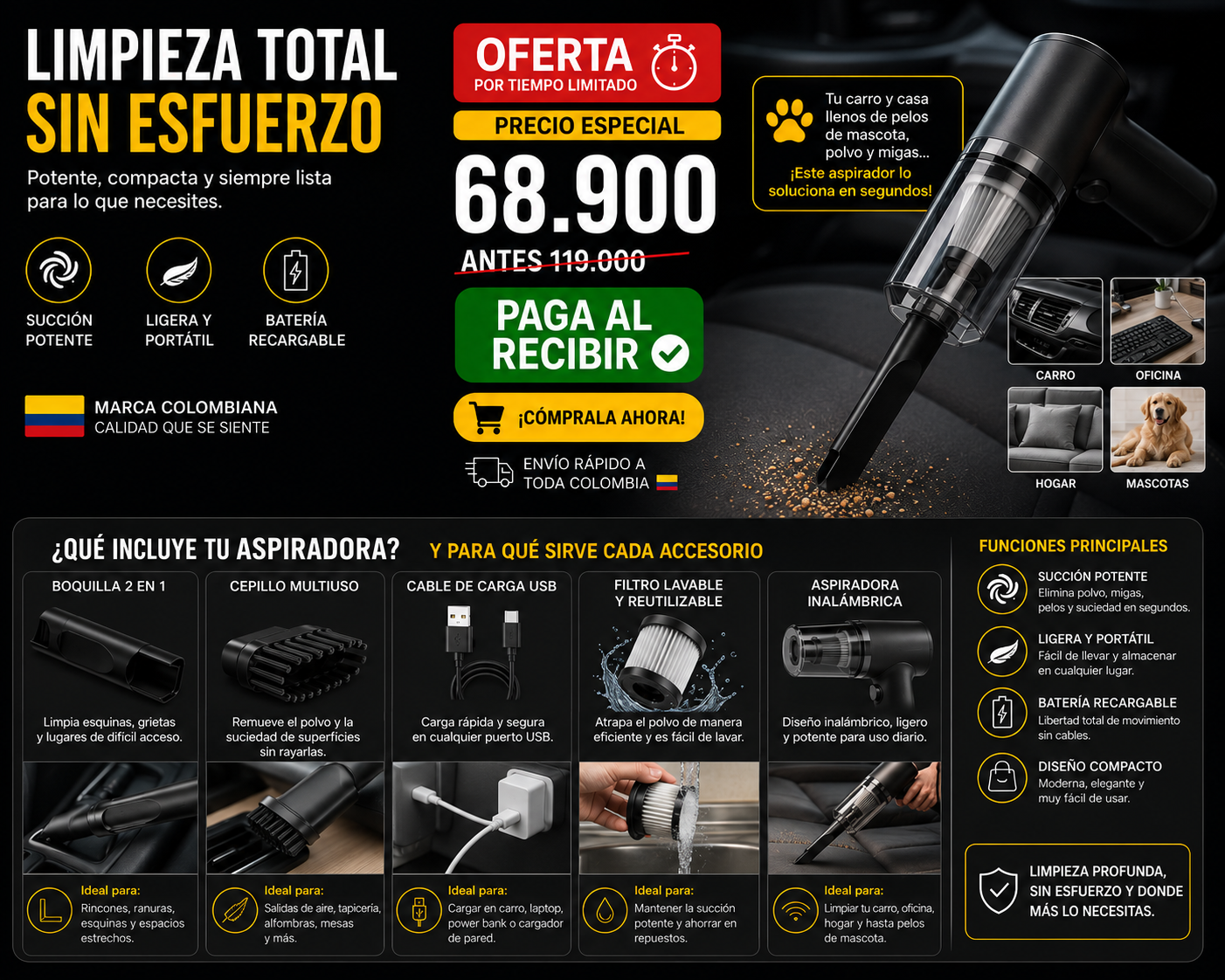 Mini Aspiradora Portátil Multiusos 3 EN1